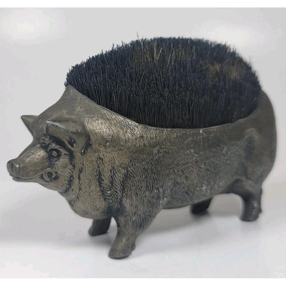 PIG HOG Brush Antique Figural Farm Barnyard Animal Cast Spelter Metal Figurine